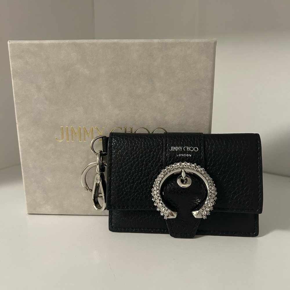 Jimmy Choo Black Flap Card Holder with Keychain
